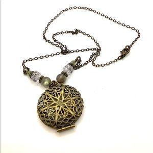 Necklace Locket Filigree Style Antique Bronze Tone